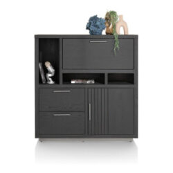 Pavie, armoire 125 cm - 1-porte + 2-tiroirs + 1-porte rabattante + 3-niches (+ LED) - castle black
