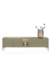Trentino, Lowboard 210 cm. - 2-deuren + 2-laden + 1-niche - mdf gelakt - Olijf - Afbeelding 3