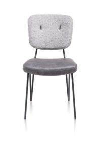 June, eetkamerstoel - frame off black + pocketvering - combi stof Pala (zit) en stof Cleo (rug) - Lichtgrijs