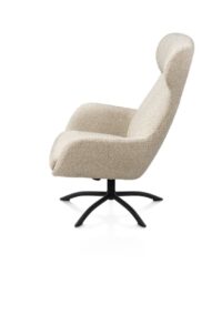 Lomi, fauteuil pivotant avec repose-pieds, tissu beige Cloudy, pied en m&eacute;tal noir - Image 3