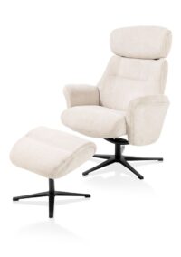 Lazaro, relaxfauteuil met poef - stof Livigno - Creme