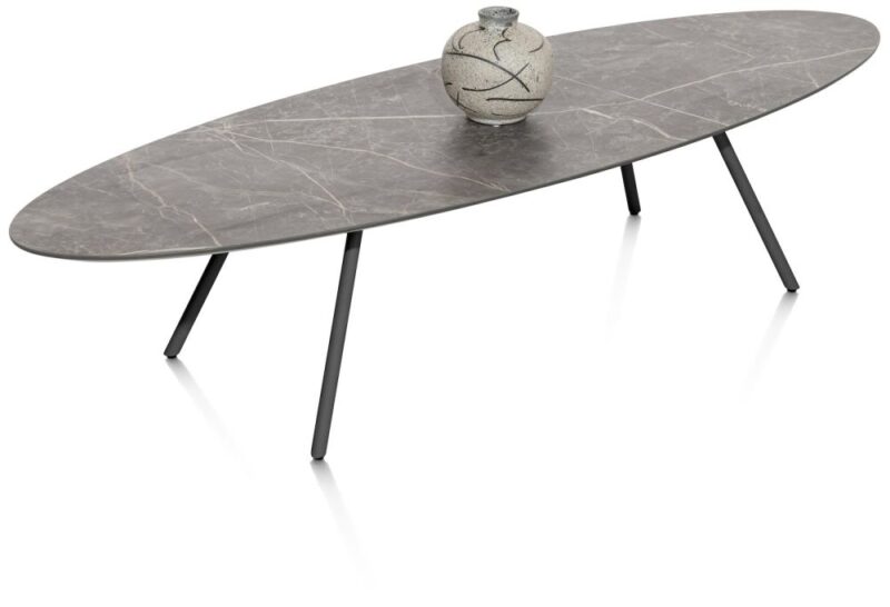 Niora, Salontafel 150 X 50 Cm - Hpl Marmer Licht Grijs - Metal Graphite - Afbeelding 2