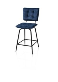 Manou, chaise de bar haut - off black - tissu Karese - Bleu fonce - Image 2