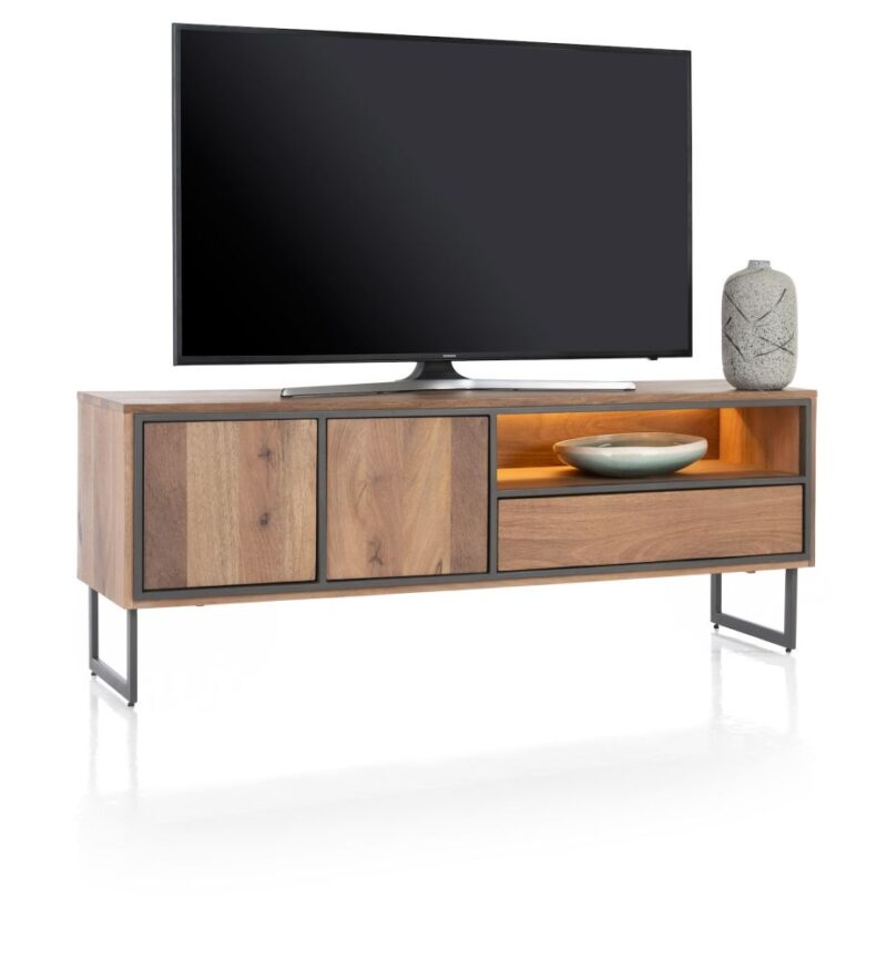 Trapani, Lowboard 160 Cm - 2-Deuren + 1-Lade + 1-Niche (+ Led) - Afbeelding 2