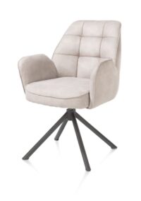 Bell, chaise à accoudoirs - piétement tubulaire graphite - pivotante - confort ressorts - tissu Calabria - Caillou - Image 2