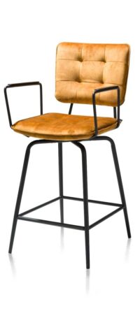 Manou, chaise de bar avec accoudoirs - off black - tissu Karese - Jaune ocre - Image 2