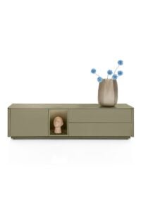 Trentino, Lowboard 180 cm. - 1-deur + 2-laden + 1-niche - mdf gelakt - Olijf - Afbeelding 2
