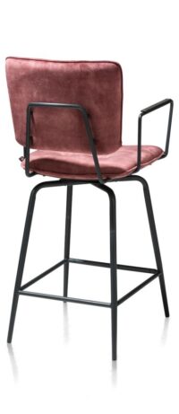 Manou, chaise de bar avec accoudoirs - off black - tissu Karese - Burgundy red - Image 3