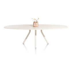 Lund, table ovale 270 x 120 cm. - stone-skin - pied central long - Nebbia