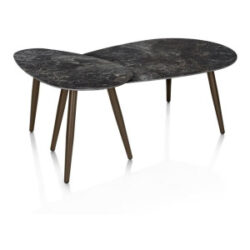 Nyla, Table basse 2 parties, céramique anthracite, pied brun acier