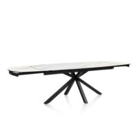 Montello, uitschuiftafel 200 x 100 cm. (+ 2 x 50) - centrale poot - keramiek blad - wit