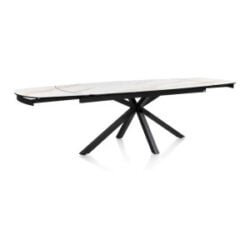 Montello, table à rallonge 200 x 100 cm. (+ 2 x 50) - pied central - plateau en ceramique - blanc