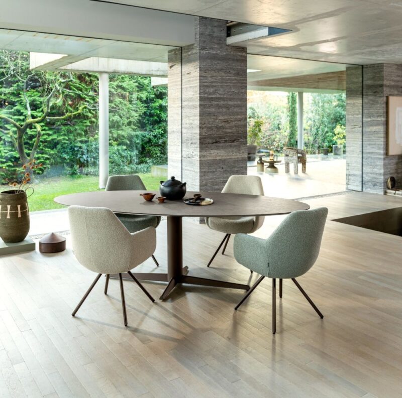 Saluti, Eetkamertafel Ellips 240 X 110 Cm. - Centrale Teenpoot - Steelbrown - Lava - Afbeelding 3