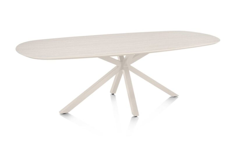 Caletta, Eetkamertafel Ovaal 240 X 105 Cm. - Hpl Primo Laminato Blad - Centrale Kruispoot Cr&egrave;me - Travertin - Afbeelding 2
