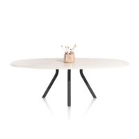 Lund, table ovale 240 x 120 cm. - stone-skin - pied central long - Noir nebbia