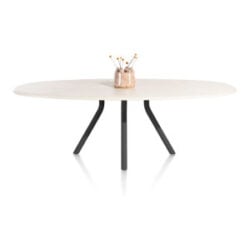 Lund, table ovale 240 x 120 cm. - stone-skin - pied central long - Noir nebbia