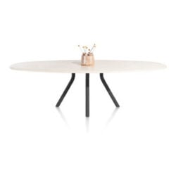 Lund, eetkamertafel ovaal 270 x 120 cm. - stone-skin - centrale poot lang - Zwart nebbia