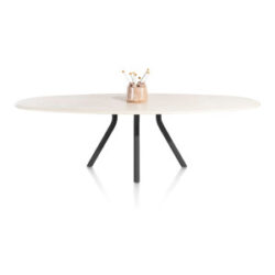 Lund, table ovale 270 x 120 cm. - stone-skin - pied central long - Noir nebbia