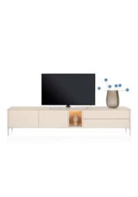 Trentino, Lowboard 270 cm. - 2-deuren + 2-laden + 1-niche - mdf gelakt - Creme