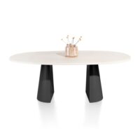 Lund, table ovale 210 x 120 cm. - stone-skin - pied cone - Noir nebbia