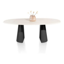 Lund, table ovale 210 x 120 cm. - stone-skin - pied cone - Noir nebbia