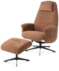 Tonale, relax-fauteuil incl. poef - graphiet frame - stof Vada kiezel of koper - koper