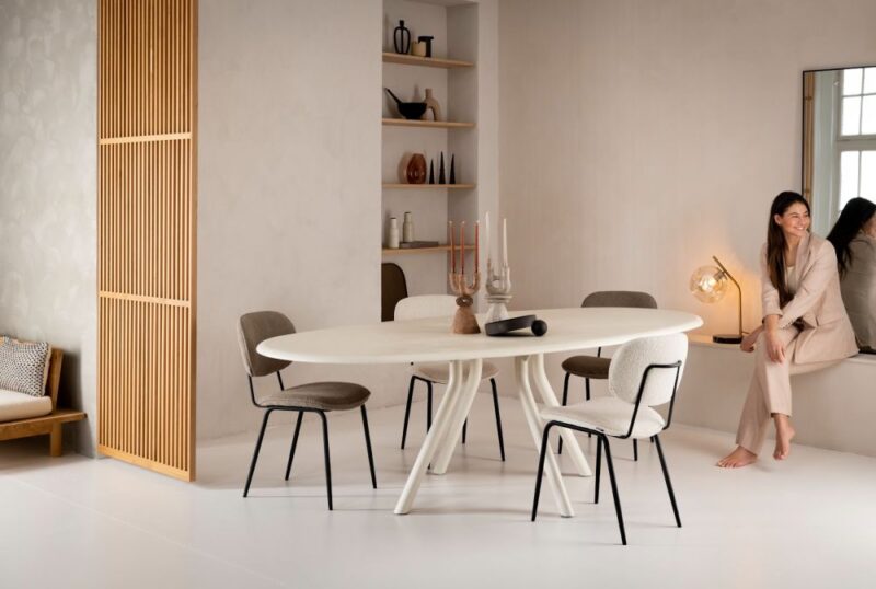 Lund, Table Ovale 210 X 120 Cm. - Stone-Skin - Pied Central Long - Nebbia - Image 3