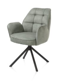 Bell, chaise à accoudoirs - piétement tubulaire noir - pivotante - confort ressorts - tissu Calabria - Olive - Image 2