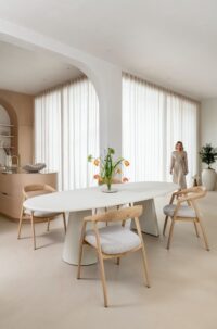 Lund, table ovale 270 x 120 cm. - stone-skin - pied cone - Noir nebbia - Image 2