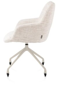 Mats, chaise à accoudoirs - piétement aluminium creme + roulettes - tissu Luton - Creme - Image 3