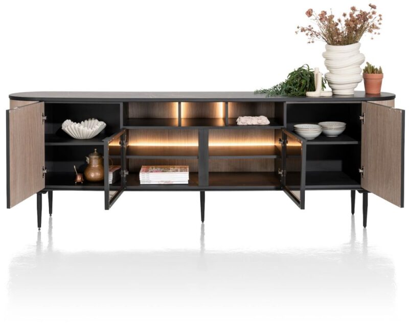 Aramon, Dressoir 240 Cm. - 2-Deuren + 2-Glasdeuren + 3-Niches (+ Led) - Afbeelding 2