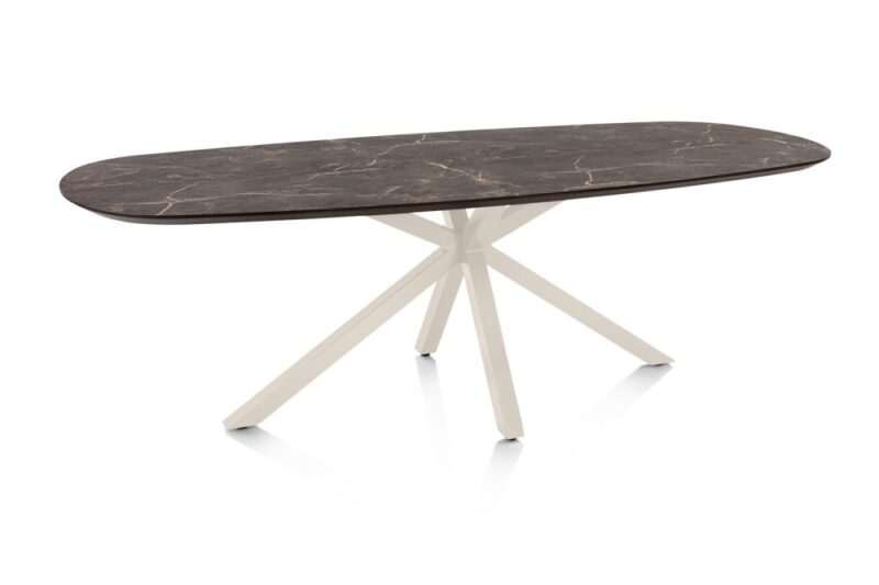 Caletta, Eetkamertafel Ovaal 240 X 105 Cm. - Hpl Primo Laminato Blad - Centrale Kruispoot Cr&egrave;me - Marble Brown - Afbeelding 2