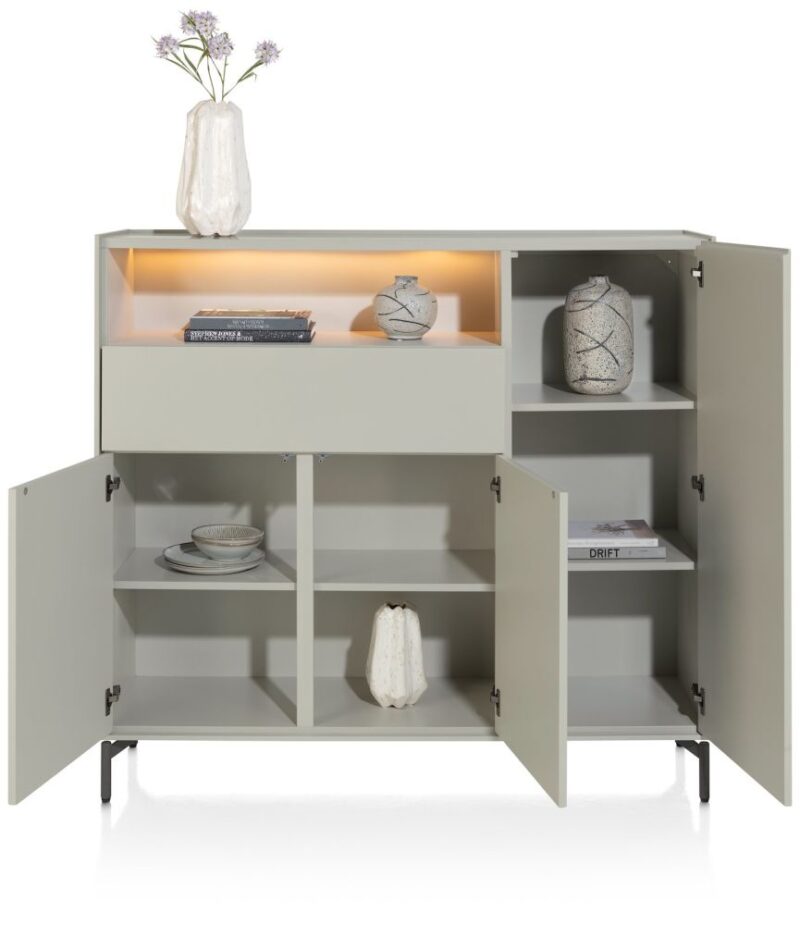 Noon, Dressette 148 Cm - 3-Deuren + 1-Lade + 1-Niche (+ Led) - Geheel Silk Grey - Afbeelding 2