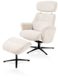 Lazaro, relaxfauteuil met poef - stof Livigno - Creme - Afbeelding 2