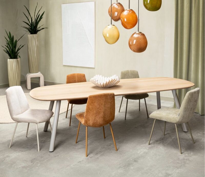 Niora, Eetkamertafel 210 X 110 Cm - Deens Ovaal - Metalen Poot - Silk Grey Naturel - Afbeelding 3