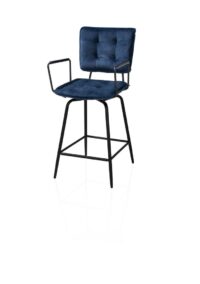 Manou, barstoel met armen - off black - stof Karese - Donkerblauw - Afbeelding 2