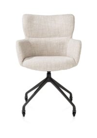 Sage, armstoel + wielen - alu frame in rough off black - stof Luton - Creme