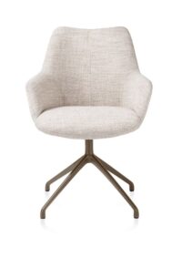 Mats, armstoel aluminium frame 4-poots - draaibaar steelbrown - stof Luton - Creme