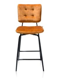 Manou, chaise de bar - off black - tissu Karese - Jaune ocre