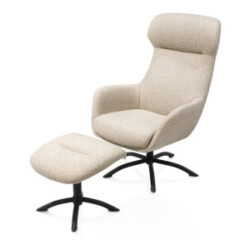 Lomi, draaifauteuil incl. poef, stof Cloudy beige, poot zwart metaal