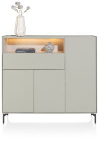 Noon, dressette 148 cm - 3-deuren + 1-lade + 1-niche (+ LED) - geheel silk grey