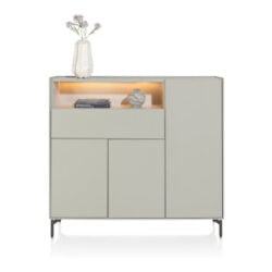 Noon, dressette 148 cm - 3-deuren + 1-lade + 1-niche (+ LED) - geheel silk grey