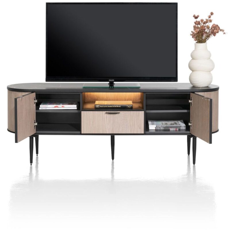 Aramon, Lowboard 170 Cm. - 2-Deuren + 1-Lade + 1-Niche (+ Led) - Afbeelding 2