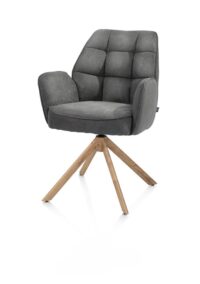 Bell, chaise à accoudoirs - piétement aspect chêne - pivotante - relax - confort ressorts - tissu Calabria - Anthracite - Image 2
