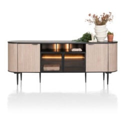 Aramon, buffet 210 cm. - 2-portes + 2-portes en verre + 3-niches (+ LED)