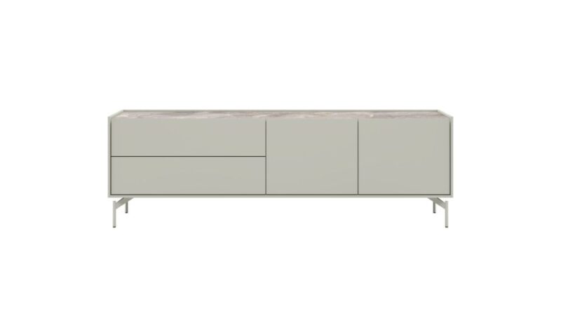 Noon, Lowboard 170 Cm - 2-Deuren + 2-Laden - Bovenblad In Hpl Light Grey - Afbeelding 2