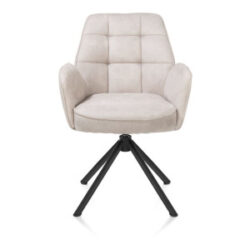 Bell, chaise à accoudoirs - piétement tubulaire noir - pivotante - confort ressorts - tissu Calabria - Caillou