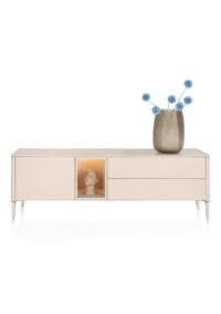 Trentino, Lowboard 180 cm. - 1-deur + 2-laden + 1-niche - mdf gelakt - Creme
