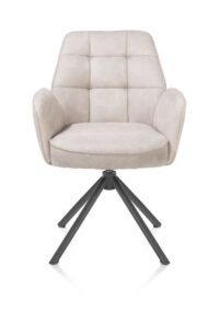 Bell, chaise à accoudoirs - piétement tubulaire graphite - pivotante - confort ressorts - tissu Calabria - Caillou