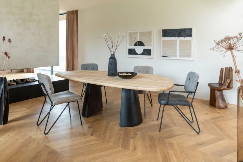 June, Eetkamerstoel - Frame Off Black + Pocketvering - Combi Stof Pala (Zit) En Stof Cleo (Rug) - Lichtgrijs - Afbeelding 3
